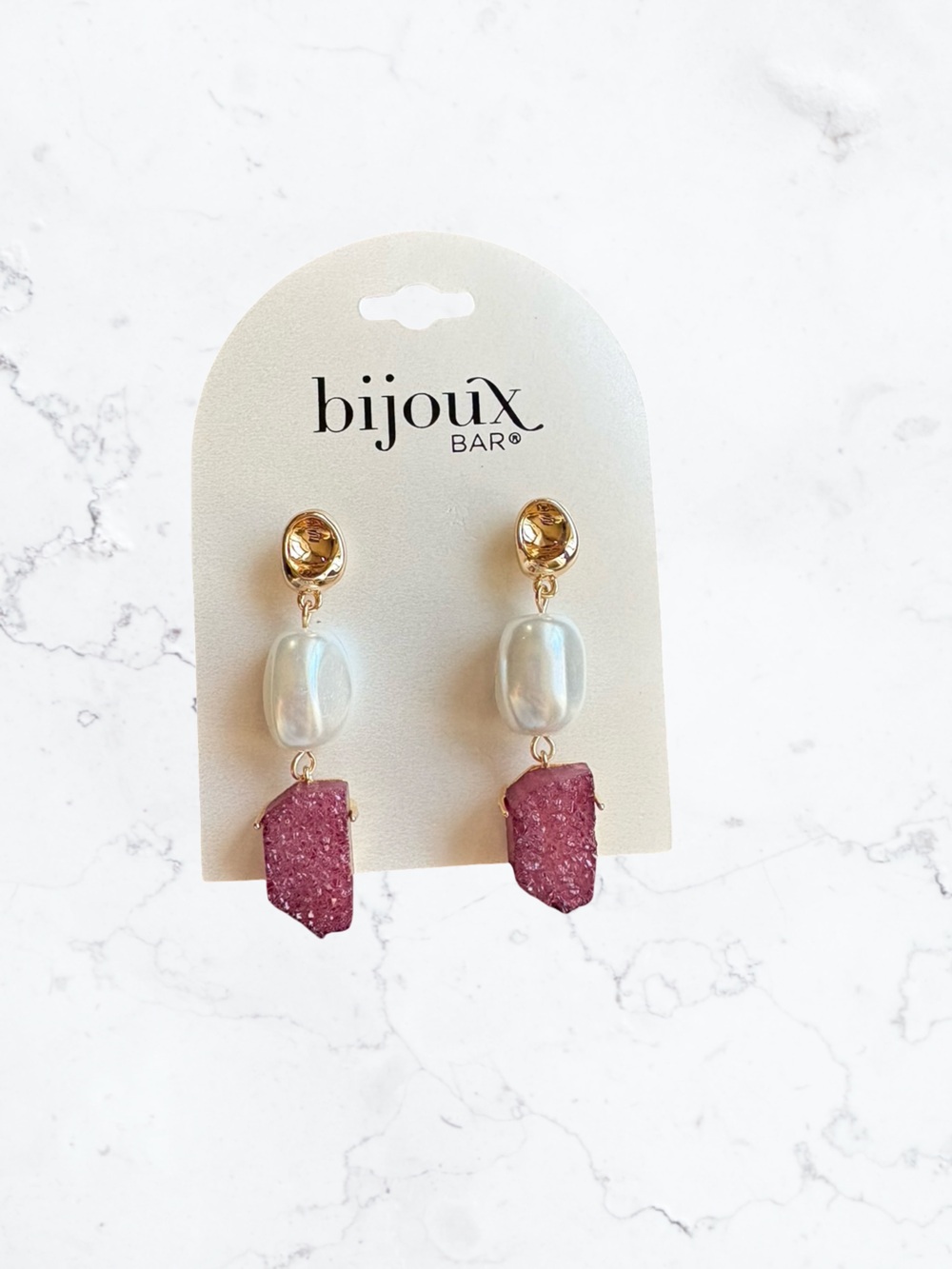 Bijoux Bar Maroon Druzy & Pearl Drop Earrings